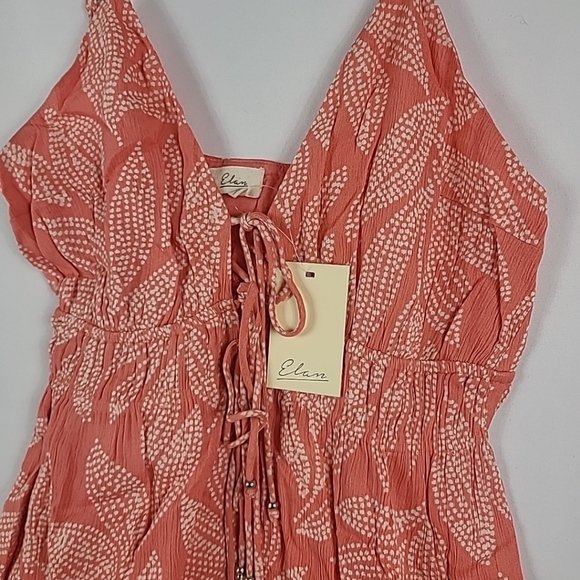 NEW Elan Women's Summer Mini Flowy Sundress Coral Ivory Spaghetti Strap Sz L - Picture 2 of 7